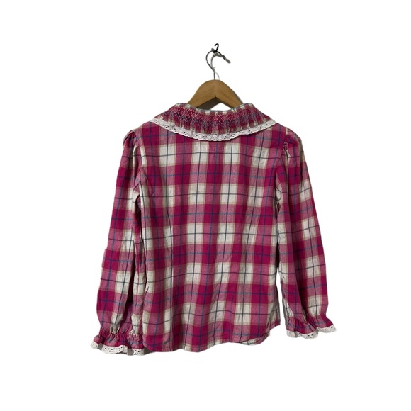 TACH Pink Plaid Ruffle Button Down Shirt Top Blouse - Picture 4 of 9
